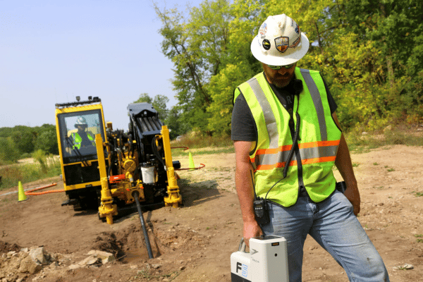 Vermeer Horizontal Directional Drill on jobsite with Locating System